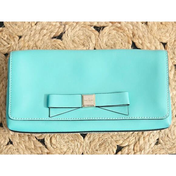 Kate Spade Aqua Bow Clutch Pre-Loved Turquoise Blue - Picture 2 of 11